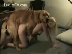 Horny dilettante footage of slutwife and dog fucking on the floor